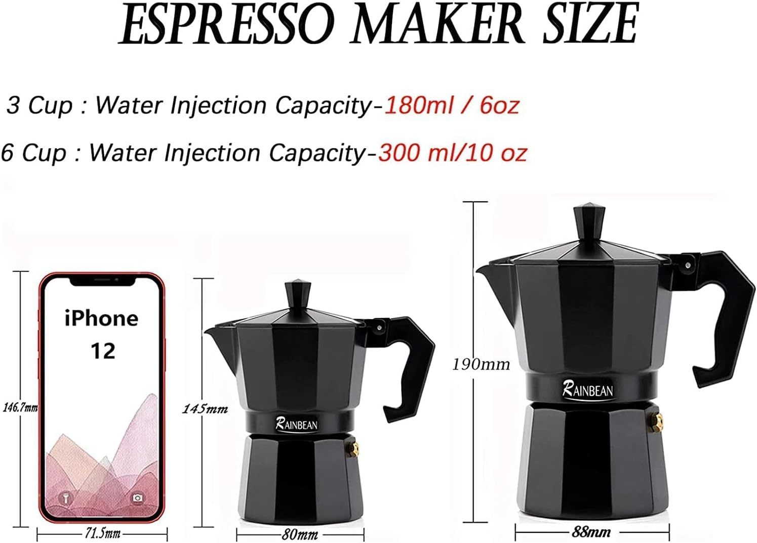 Stovetop Espresso Maker Espresso Cup Moka Pot Classic Cafe Maker Percolator Coffee Maker Italian Espresso for Gas or Electric Aluminum Black Gift package with 2 cups