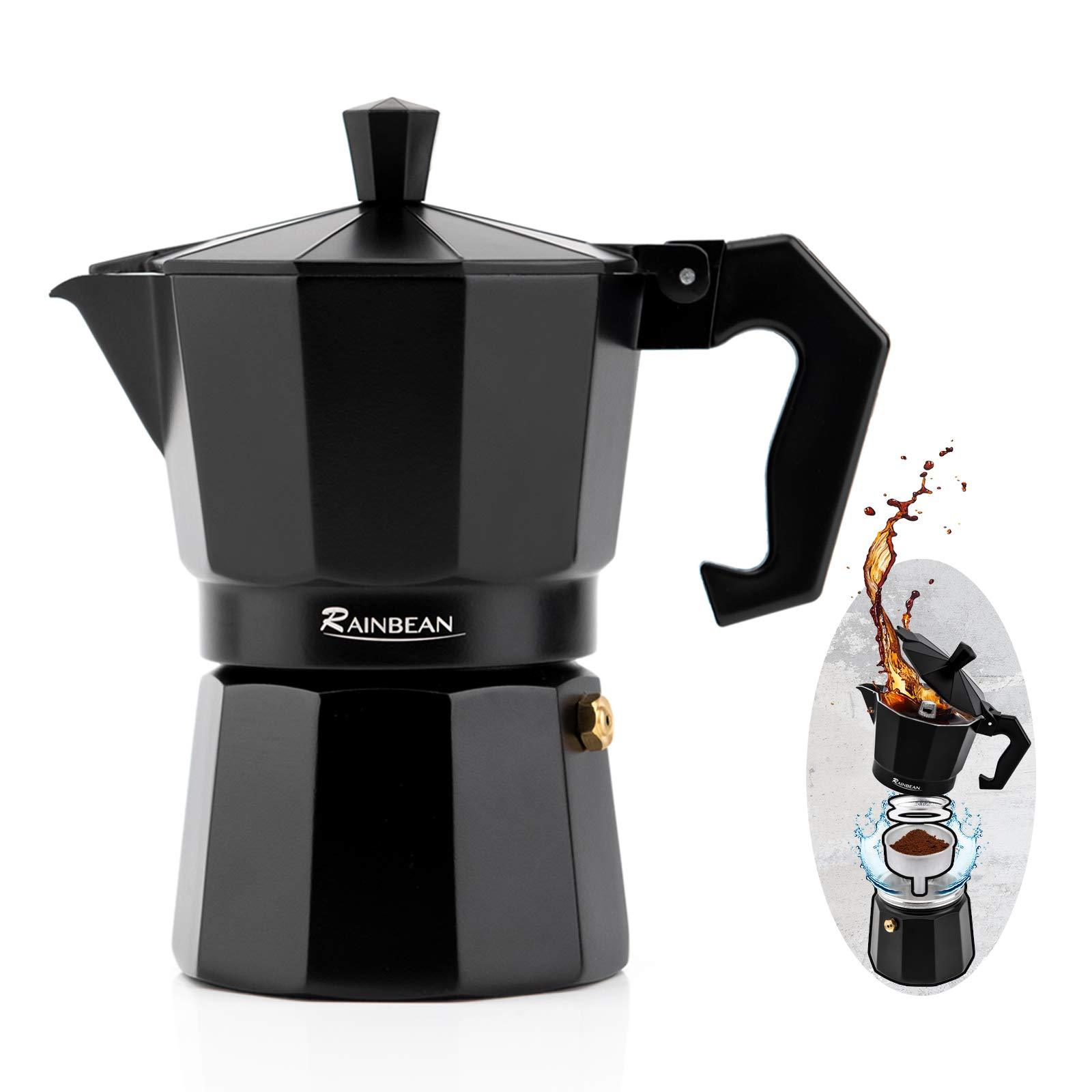 Stovetop Espresso Maker Espresso Cup Moka Pot Classic Cafe Maker Percolator Coffee Maker Italian Espresso for Gas or Electric Aluminum Black Gift package with 2 cups